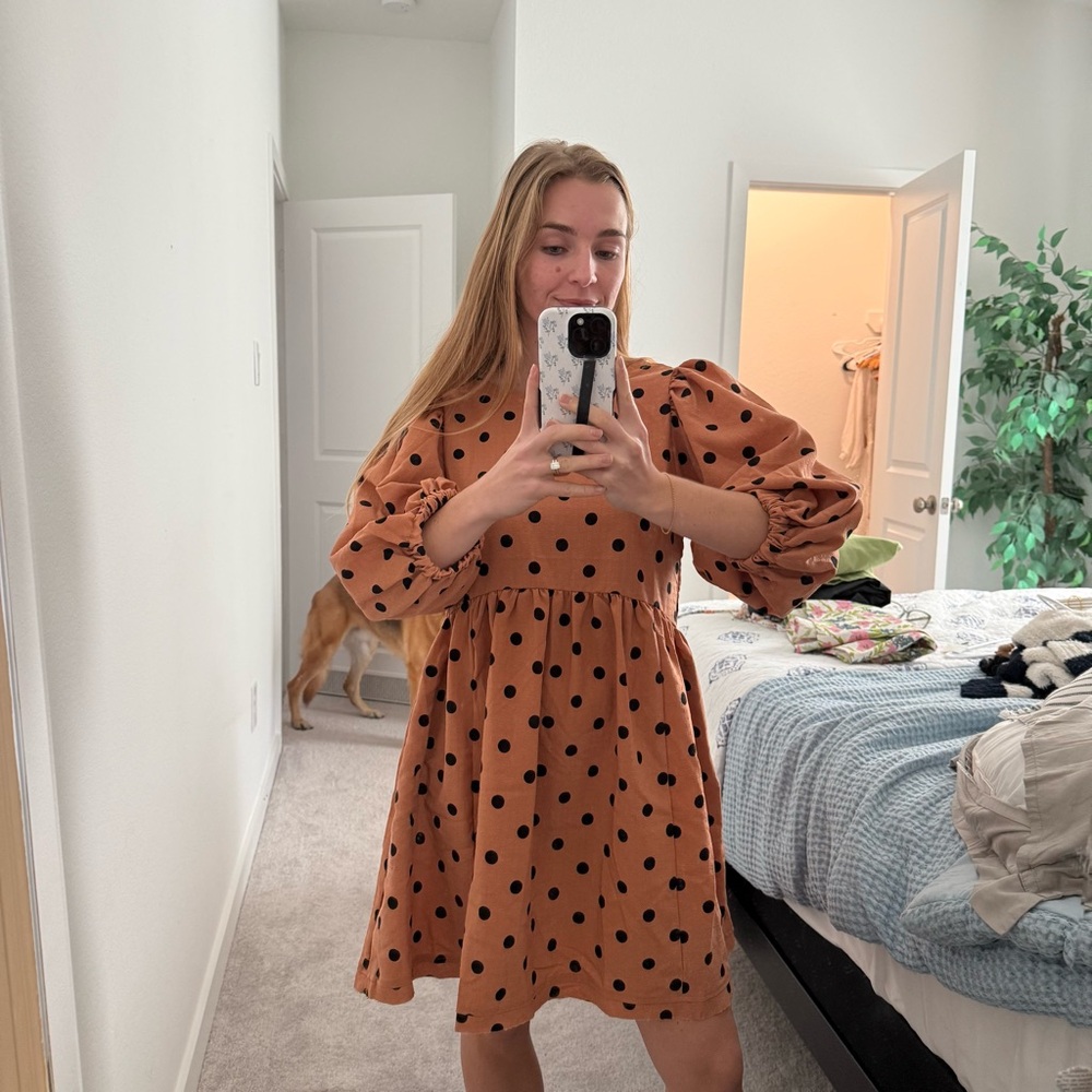 Blu Pepper Brown Polka Dot Long Sleeve Dress